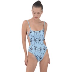 Jogging Lady On Blue Tie Strap One Piece Swimsuit by TetiBright