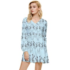 Jogging Lady On Blue Tiered Long Sleeve Mini Dress by TetiBright