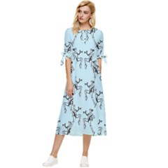 Jogging Lady On Blue Bow Sleeve Chiffon Midi Dress by TetiBright