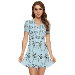 Jogging Lady On Blue V-neck High Waist Chiffon Mini Dress