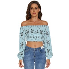 Jogging Lady On Blue Long Sleeve Crinkled Weave Crop Top