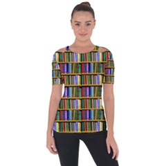 Books On A Shelf Shoulder Cut Out Short Sleeve Top