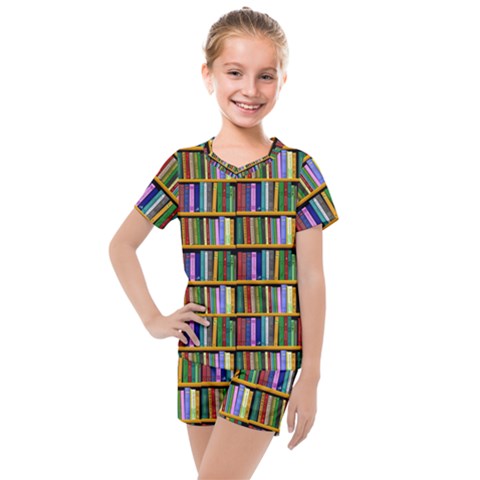 Books On A Shelf Kids  Mesh Tee And Shorts Set by TetiBright