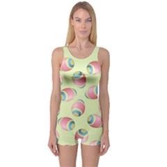 Colorful Easter Eggs Pattern Green One Piece Boyleg Swimsuit by TetiBright