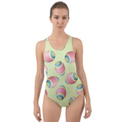 Colorful Easter Eggs Pattern Green Cut-out Back One Piece Swimsuit by TetiBright