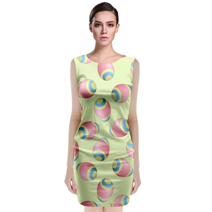 Colorful Easter Eggs Pattern Green Classic Sleeveless Midi Dress