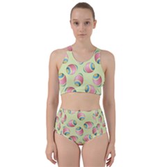 Colorful Easter Eggs Pattern Green Racer Back Bikini Set by TetiBright