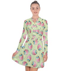 Colorful Easter Eggs Pattern Green Long Sleeve Panel Dress by TetiBright