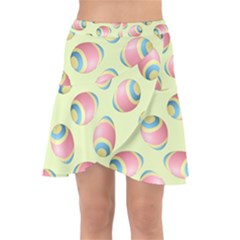 Colorful Easter Eggs Pattern Green Wrap Front Skirt by TetiBright