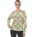 Colorful Easter Eggs Pattern Green Off Shoulder Long Sleeve Velour Top View1