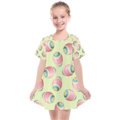 Colorful Easter Eggs Pattern Green Kids  Smock Dress by TetiBright