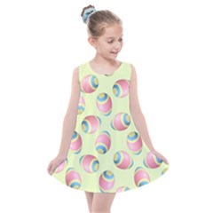 Colorful Easter Eggs Pattern Green Kids  Summer Dress by TetiBright