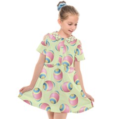 Colorful Easter Eggs Pattern Green Kids  Short Sleeve Shirt Dress by TetiBright