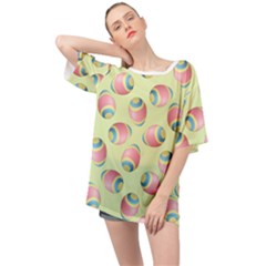 Colorful Easter Eggs Pattern Green Oversized Chiffon Top by TetiBright