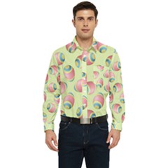 Colorful Easter Eggs Pattern Green Men s Long Sleeve Pocket Shirt  by TetiBright