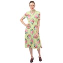 Colorful Easter Eggs Pattern Green Keyhole Neckline Chiffon Dress View1