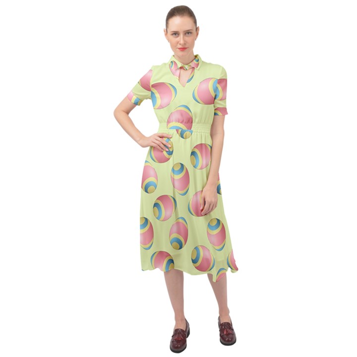 Colorful Easter Eggs Pattern Green Keyhole Neckline Chiffon Dress