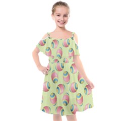 Colorful Easter Eggs Pattern Green Kids  Cut Out Shoulders Chiffon Dress by TetiBright