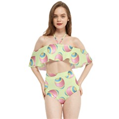 Colorful Easter Eggs Pattern Green Halter Flowy Bikini Set  by TetiBright