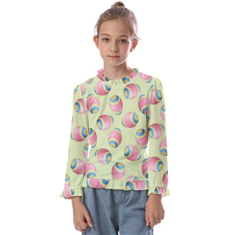 Colorful Easter Eggs Pattern Green Kids  Frill Detail Tee by TetiBright