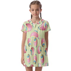 Colorful Easter Eggs Pattern Green Kids  Asymmetric Collar Dress by TetiBright