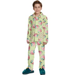 Colorful Easter Eggs Pattern Green Kids  Long Sleeve Velvet Pajamas Set by TetiBright