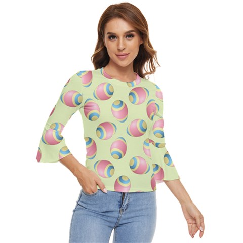 Colorful Easter Eggs Pattern Green Bell Sleeve Top by TetiBright