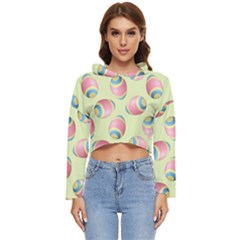 Colorful Easter Eggs Pattern Green Women s Lightweight Cropped Hoodie by TetiBright