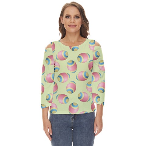 Colorful Easter Eggs Pattern Green Cut Out Wide Sleeve Top by TetiBright