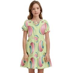 Colorful Easter Eggs Pattern Green Kids  Puff Sleeved Dress by TetiBright