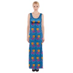 Speak Love Pattern On Blue Thigh Split Maxi Dress by TetiBright