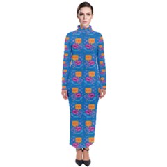 Speak Love Pattern On Blue Turtleneck Maxi Dress by TetiBright