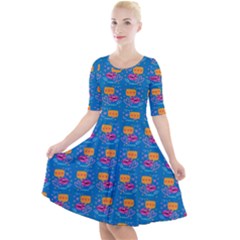 Speak Love Pattern On Blue Quarter Sleeve A-line Dress by TetiBright