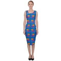 Speak Love Pattern On Blue Sleeveless Pencil Dress by TetiBright