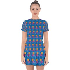 Speak Love Pattern On Blue Drop Hem Mini Chiffon Dress by TetiBright