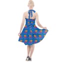 Speak Love Pattern On Blue Halter Party Swing Dress  View2