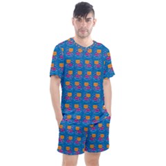 Speak Love Pattern On Blue Men s Mesh Tee And Shorts Set