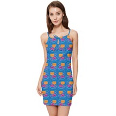 Speak Love Pattern On Blue Summer Tie Front Dress by TetiBright