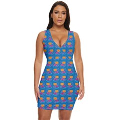 Speak Love Pattern On Blue Draped Bodycon Dress by TetiBright