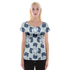 Blue Dolphins Pattern Cap Sleeve Top by TetiBright