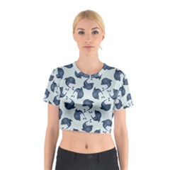 Blue Dolphins Pattern Cotton Crop Top by TetiBright