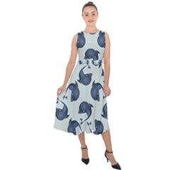 Blue Dolphins Pattern Midi Tie-back Chiffon Dress by TetiBright