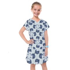 Blue Dolphins Pattern Kids  Drop Waist Dress by TetiBright