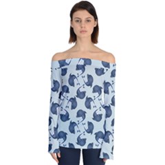 Blue Dolphins Pattern Off Shoulder Long Sleeve Top by TetiBright