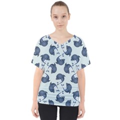 Blue Dolphins Pattern V-neck Dolman Drape Top by TetiBright