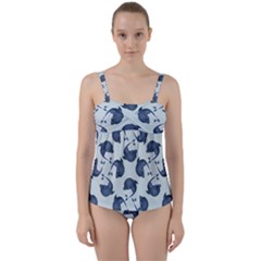 Blue Dolphins Pattern Twist Front Tankini Set by TetiBright