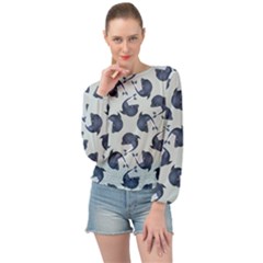 Blue Dolphins Pattern Banded Bottom Chiffon Top by TetiBright