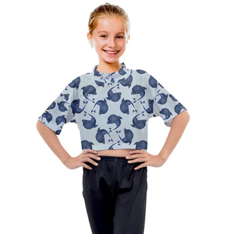 Blue Dolphins Pattern Kids Mock Neck Tee by TetiBright