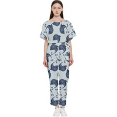 Blue Dolphins Pattern Batwing Lightweight Chiffon Jumpsuit by TetiBright