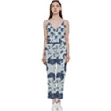 Blue Dolphins Pattern V-Neck Spaghetti Strap Tie Front Jumpsuit View1